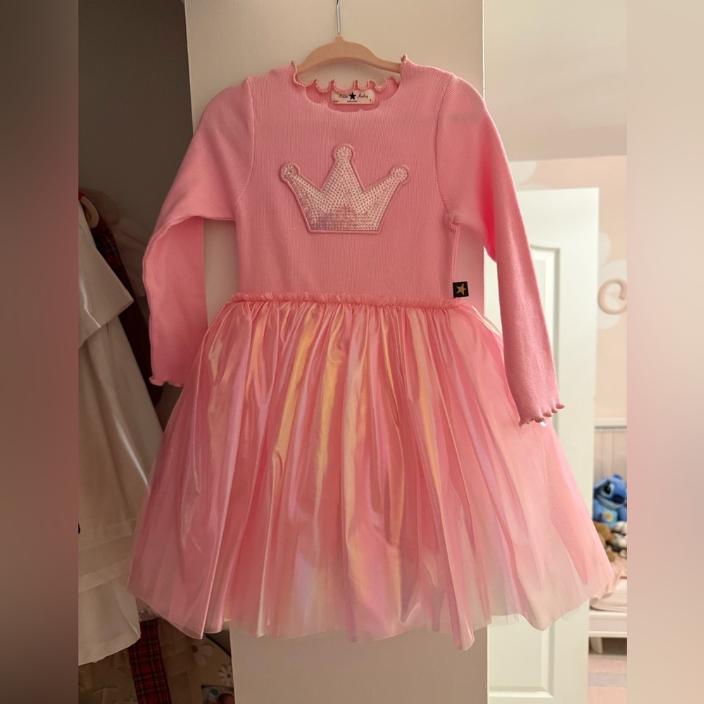 Pink Princess Crown Kids Formal Dress